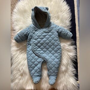 Baby Gap 1969 Quilted Chambray Bear One-Piece Jersey Lined sz 0-3 mo